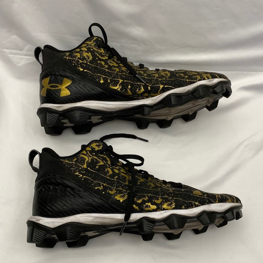 Under Armour Spotlight Mid Black and Gold Football Rubber Cleats Men's 12.5 used - Picture 3 of 12